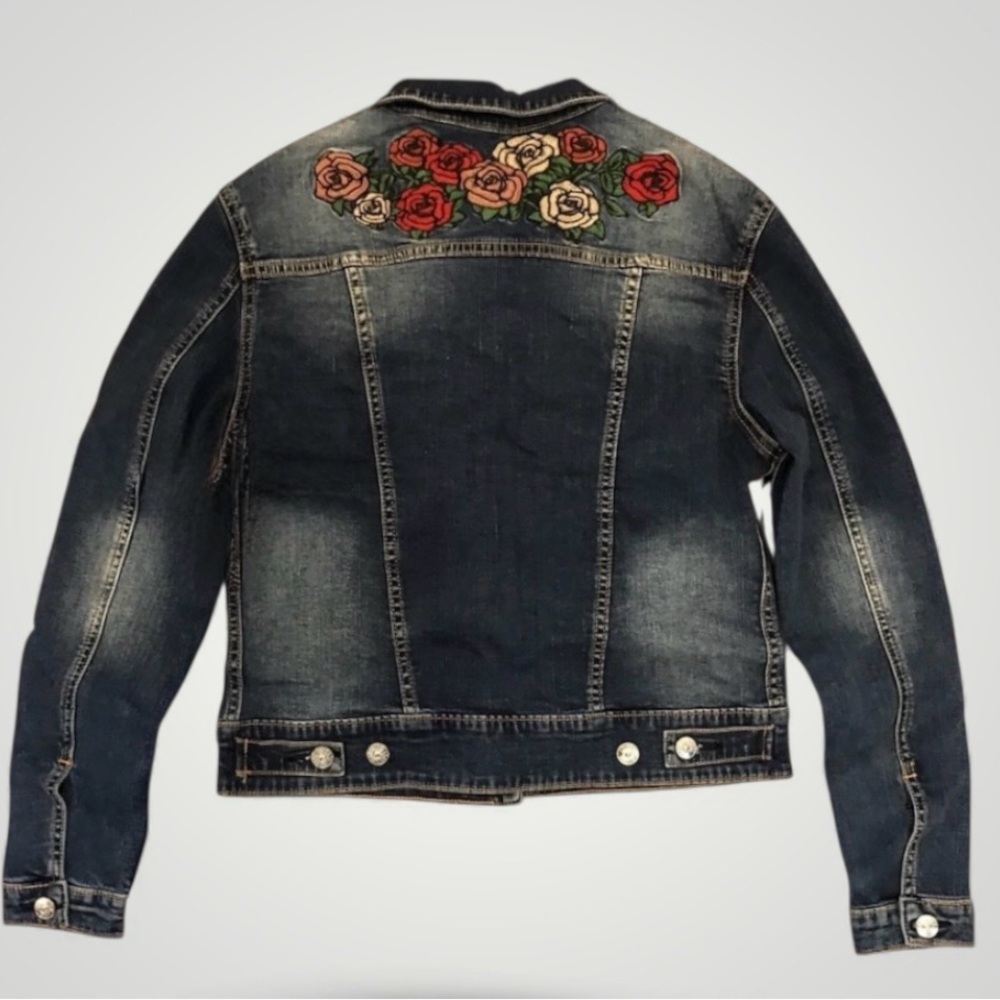 LuLaRoe Harvey Floral Embroidered Rose Denim Jacket Dark Wash NWT Medium - Picture 11 of 11